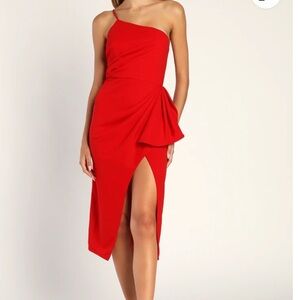 Lulus love you best Red One Shoulder Midi Dress